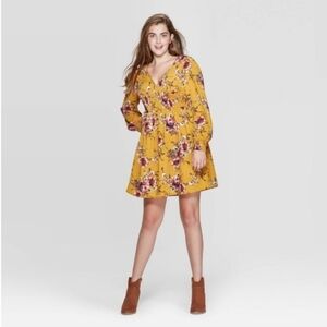 Women's XXL Floral Print Long Sleeve Smocked Waist Mini Dress Xhilaration NWT